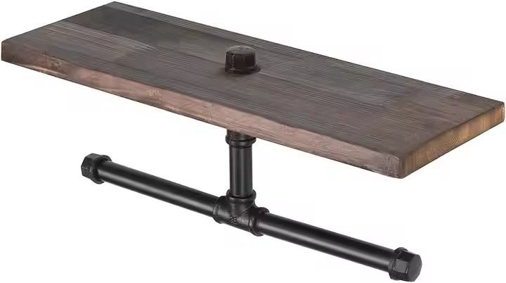 FSC BSCI Customized Wall-Mounted Industrial Toilet Paper Holder Wooden Frame Wall Paper Towel Holder Bathroom Shelf
