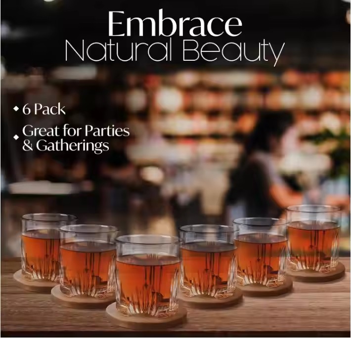 FSC&BSCI Acacia Wooden Coasters for Drinks with Varnish Finish - Handcrafted Drink Coasters Holder