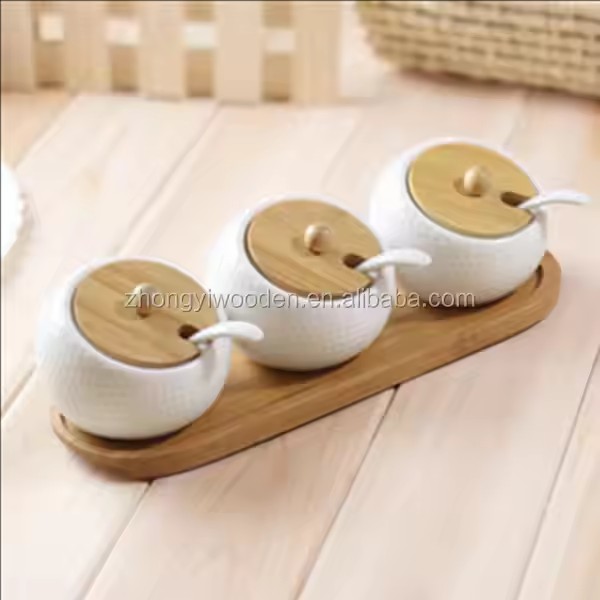 Natural Environment Kitchen Accessories Wooden Spice Bottle Jar Display Rack Holder