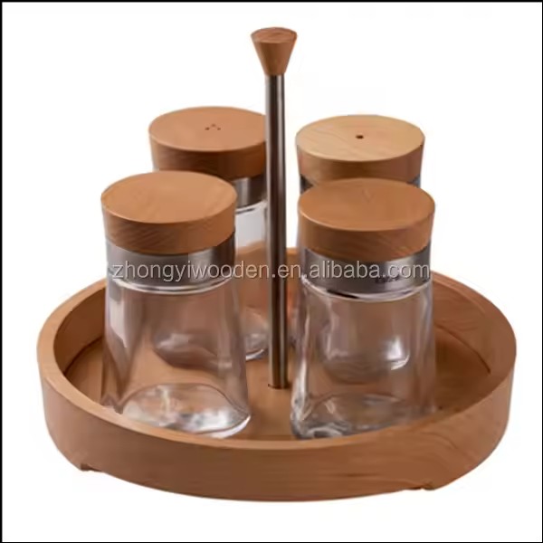 Natural Environment Kitchen Accessories Wooden Spice Bottle Jar Display Rack Holder