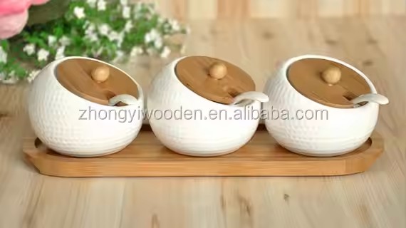 Natural Environment Kitchen Accessories Wooden Spice Bottle Jar Display Rack Holder