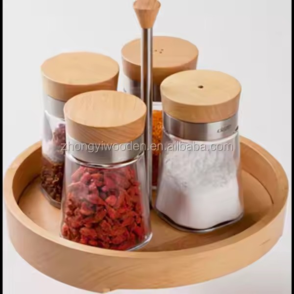 Natural Environment Kitchen Accessories Wooden Spice Bottle Jar Display Rack Holder