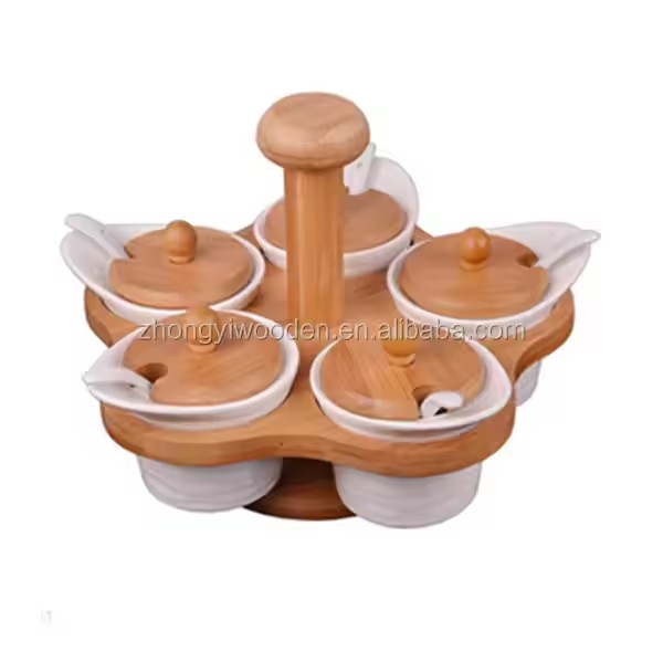 Natural Environment Kitchen Accessories Wooden Spice Bottle Jar Display Rack Holder