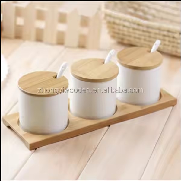 Natural Environment Kitchen Accessories Wooden Spice Bottle Jar Display Rack Holder