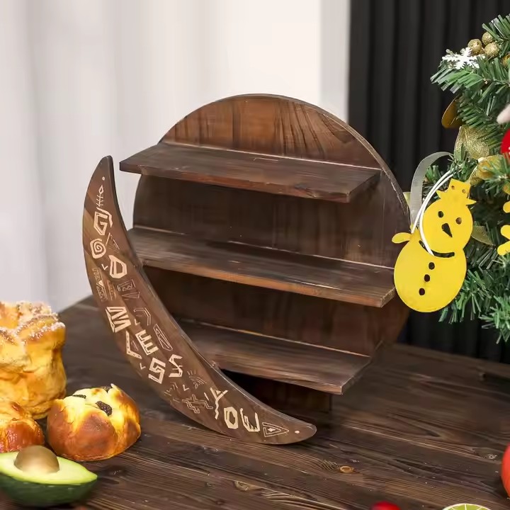 Factory Personalised Decorative Wooden Shelf Home Items Storage Rack Moon Shape Display Shelf Living Room Wall Decoration