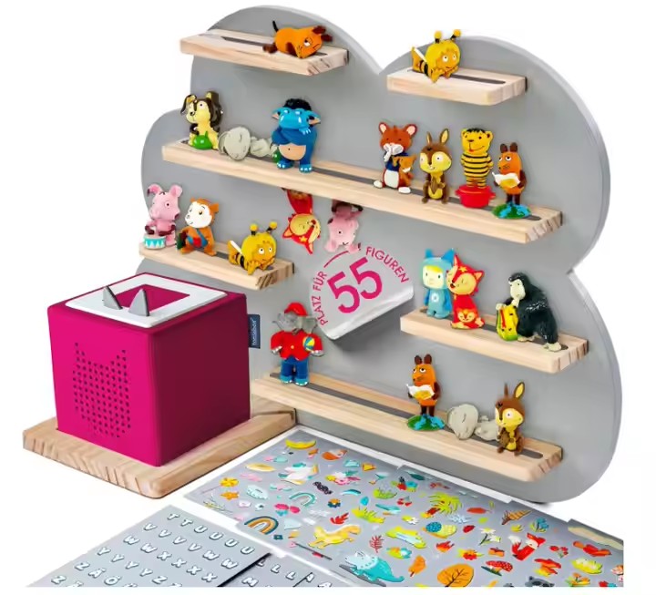 FSC Wooden Tonie Shelf Display for Speakers and Figures Nursery Wall Shelf Holds Toniebox and Many Tonies with Magnetic Mounts