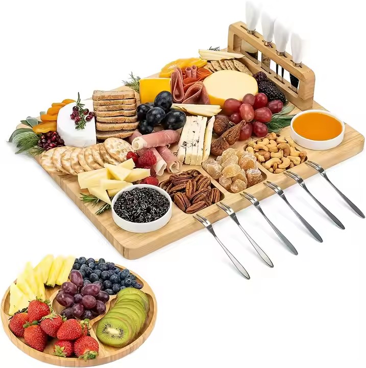Factory Custom ODM OEM Bamboo Wood Cheese Cutting Board Chopping Board With Knife Set
