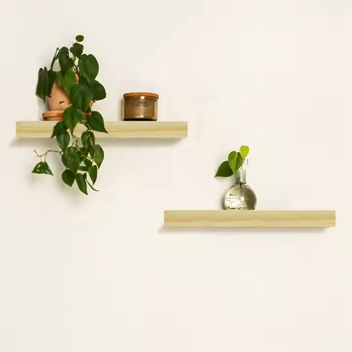 Decorative Wooden Shelf Homeware Storage Shelf With Hooks Brown Display Shelf