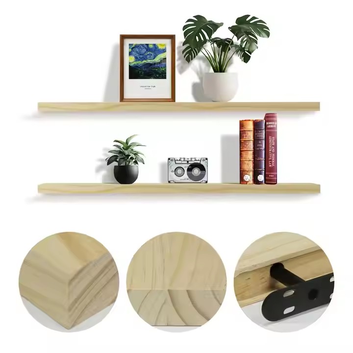 Decorative Wooden Shelf Homeware Storage Shelf With Hooks Brown Display Shelf