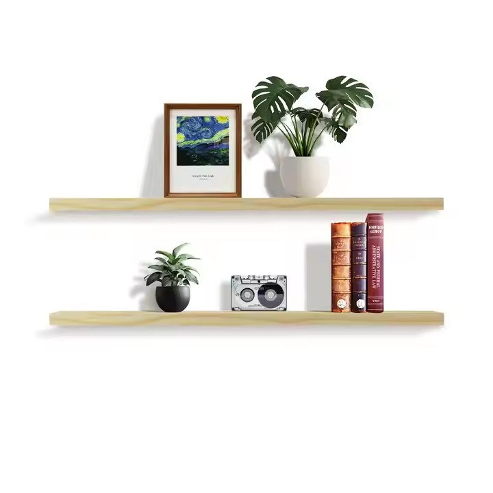 Decorative Wooden Shelf Homeware Storage Shelf With Hooks Brown Display Shelf