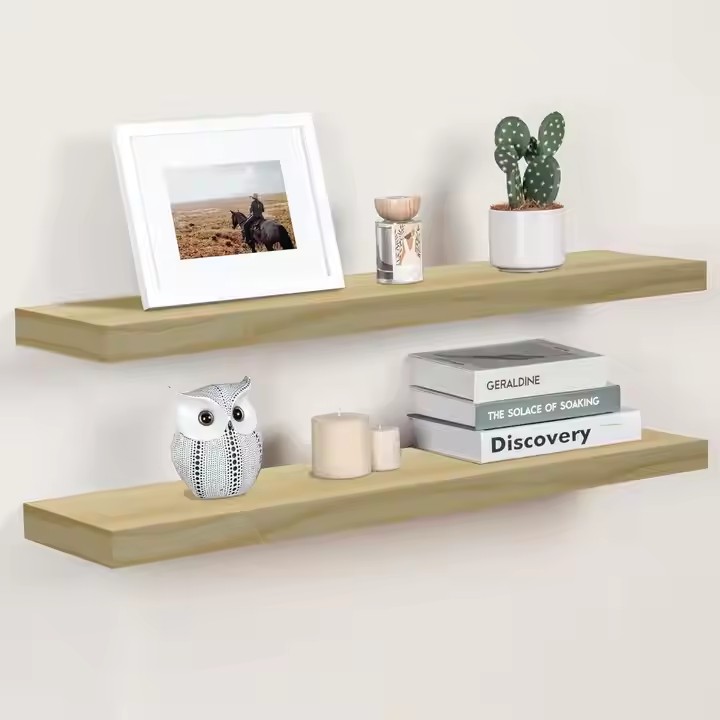 Decorative Wooden Shelf Homeware Storage Shelf With Hooks Brown Display Shelf