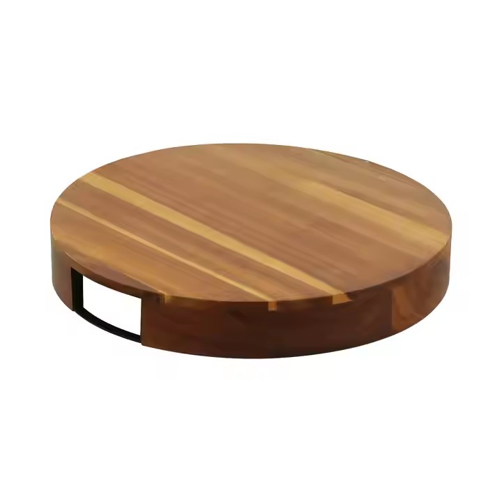 FSC&BSCI Round Wooden Serving Tray with Handles,Wood Serving Trays for Ottoman,Rustic Acacia Wood Circle Tray