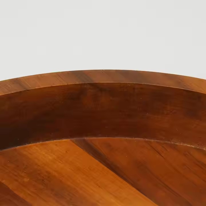 FSC&BSCI Round Wooden Serving Tray with Handles,Wood Serving Trays for Ottoman,Rustic Acacia Wood Circle Tray