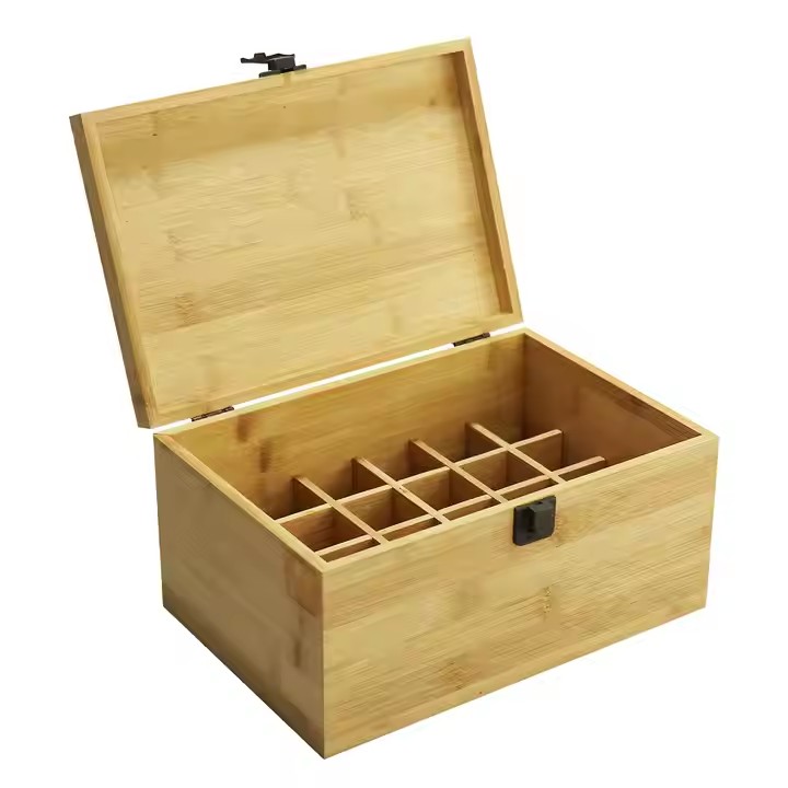 Bamboo Essential Oil Storage Box Travel Organizer Case with Bottle Cap Label - Aromatherapy Nail Polish Fragrance Container