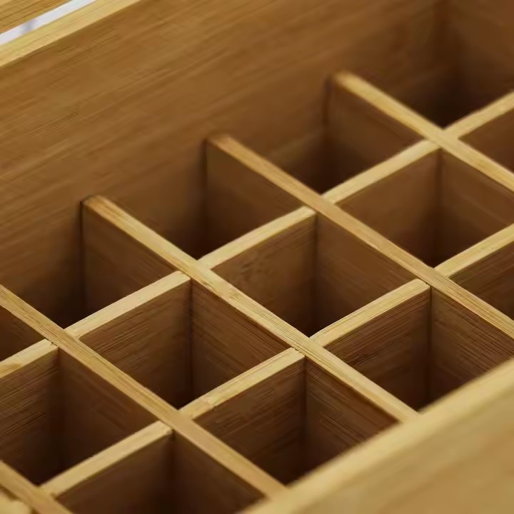 Bamboo Essential Oil Storage Box Travel Organizer Case with Bottle Cap Label - Aromatherapy Nail Polish Fragrance Container
