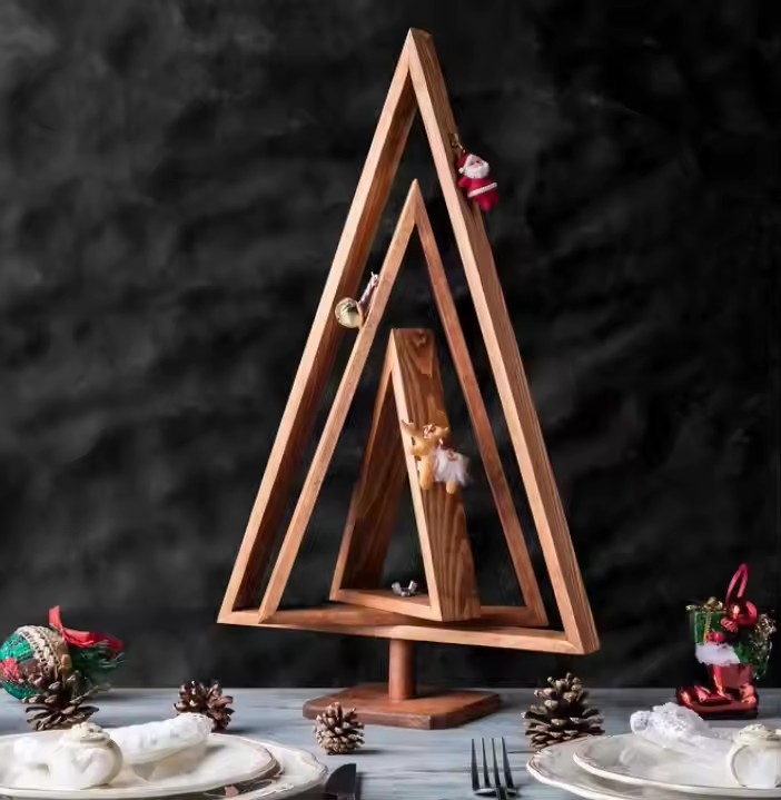Home Decoration Customized High Quality Natural Pine Wood Christmas Decoration Table Top Tree with Stand