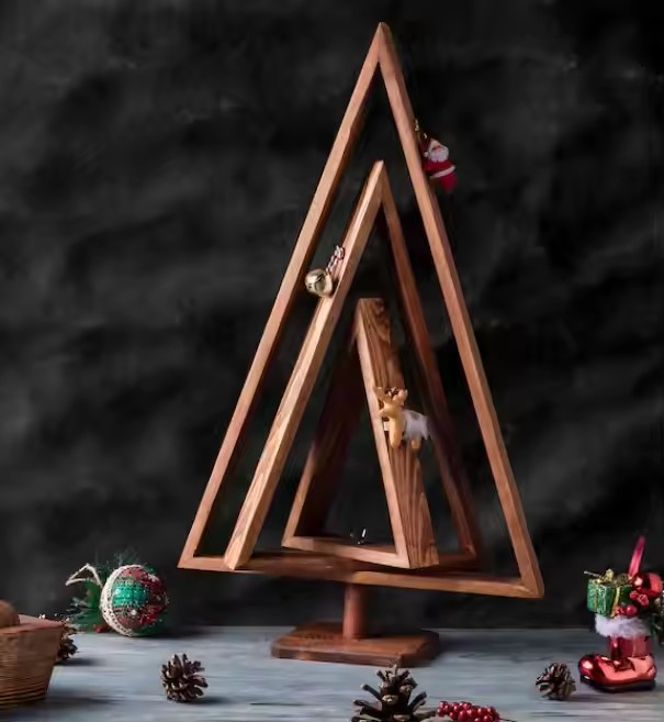 Home Decoration Customized High Quality Natural Pine Wood Christmas Decoration Table Top Tree with Stand