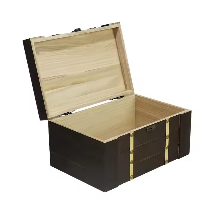 Home Decoration Customized Size Logo Color Handmade Wood and Leather Wooden Pirate Treasure Chest Box