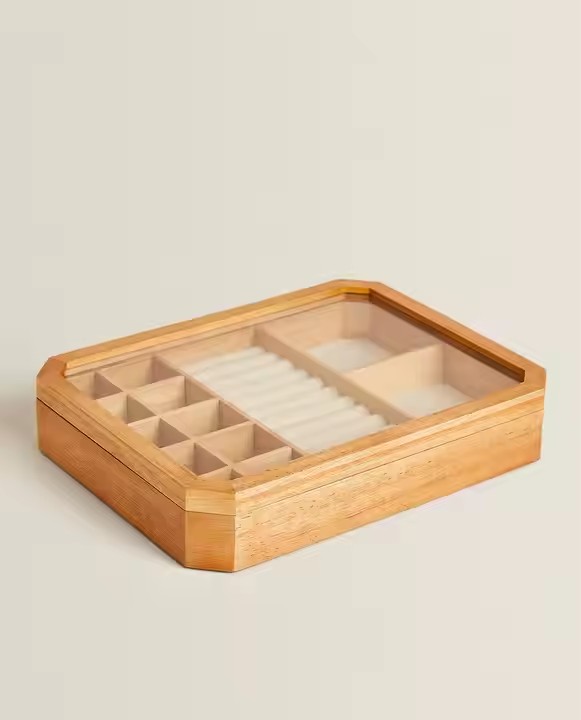 Factory Custom E-co Friendly Desktop Jewelry Box Wooden Storage Box with Lining
