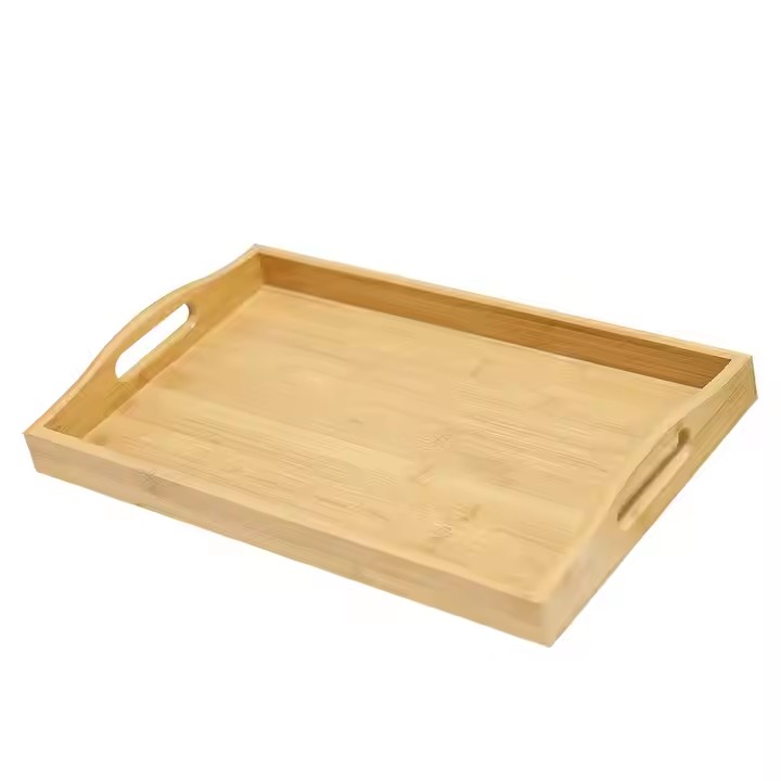 Manufacturer Custom Bamboo Wooden Serving Tray with Handles for Food,Tea,Breakfast