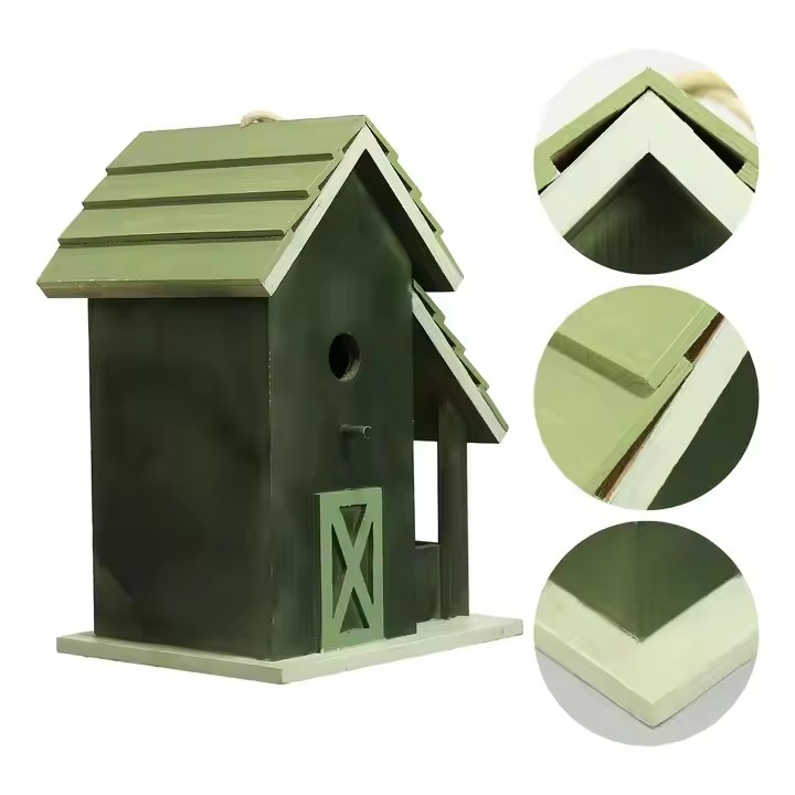 Custom Green Outdoor Bird Feeding Bird House With Large Windows