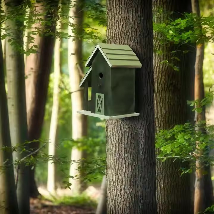 Custom Green Outdoor Bird Feeding Bird House With Large Windows