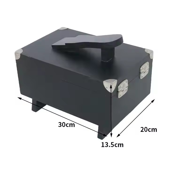 Factory Custom Creative Large Capacity Black Wooden Shoe Box with Lock Shoe Polish Shoe Brush Storage Box Wooden Box