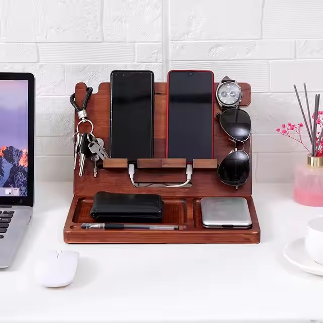 FSC&BSCI Fashion Useful Removable Wooden Office Desktop Storage Organizer Rack for Phone Sunglasses Watch Keys