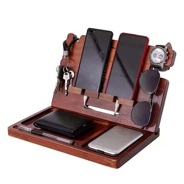 FSC&BSCI Fashion Useful Removable Wooden Office Desktop Storage Organizer Rack for Phone Sunglasses Watch Keys
