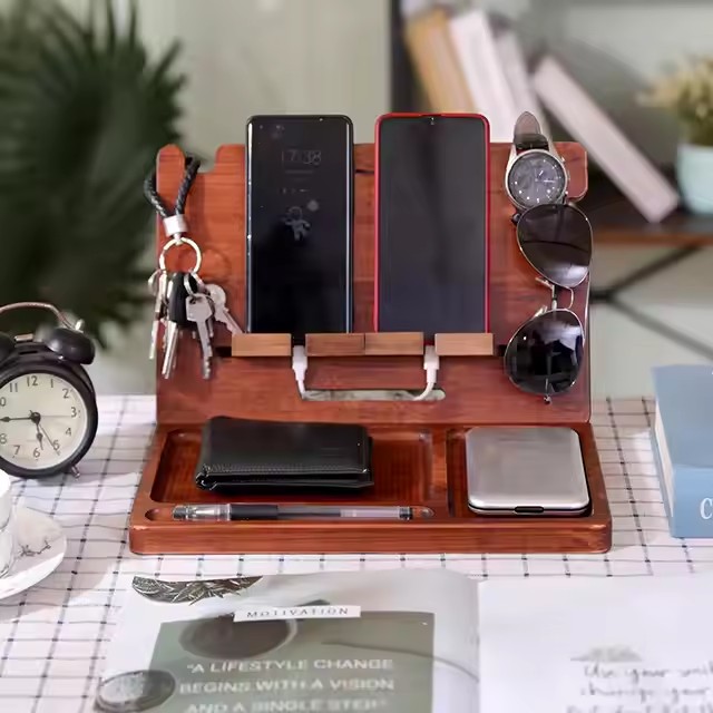 FSC&BSCI Fashion Useful Removable Wooden Office Desktop Storage Organizer Rack for Phone Sunglasses Watch Keys