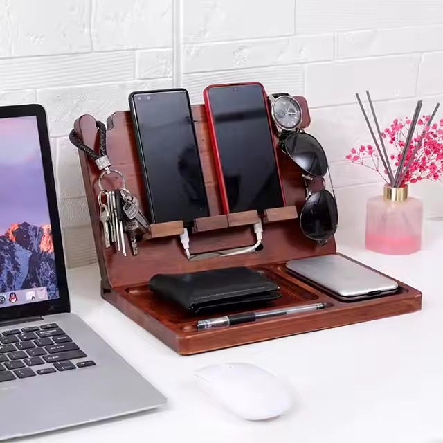 FSC&BSCI Fashion Useful Removable Wooden Office Desktop Storage Organizer Rack for Phone Sunglasses Watch Keys