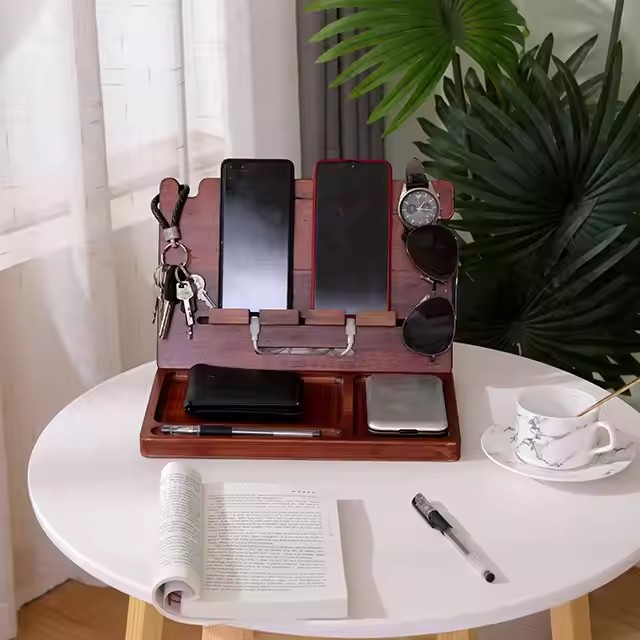 FSC&BSCI Fashion Useful Removable Wooden Office Desktop Storage Organizer Rack for Phone Sunglasses Watch Keys