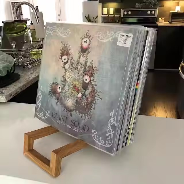 Unique Wood Vinyl Records Storage Stand Modern Design Minimalistic Wooden Record Rack Bookshelf Menu Display