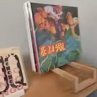 Unique Wood Vinyl Records Storage Stand Modern Design Minimalistic Wooden Record Rack Bookshelf Menu Display