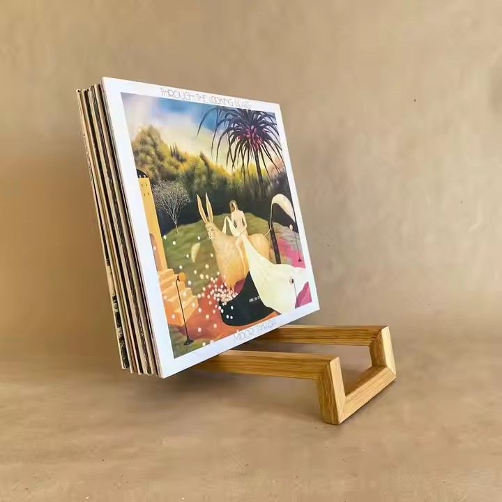 Unique Wood Vinyl Records Storage Stand Modern Design Minimalistic Wooden Record Rack Bookshelf Menu Display