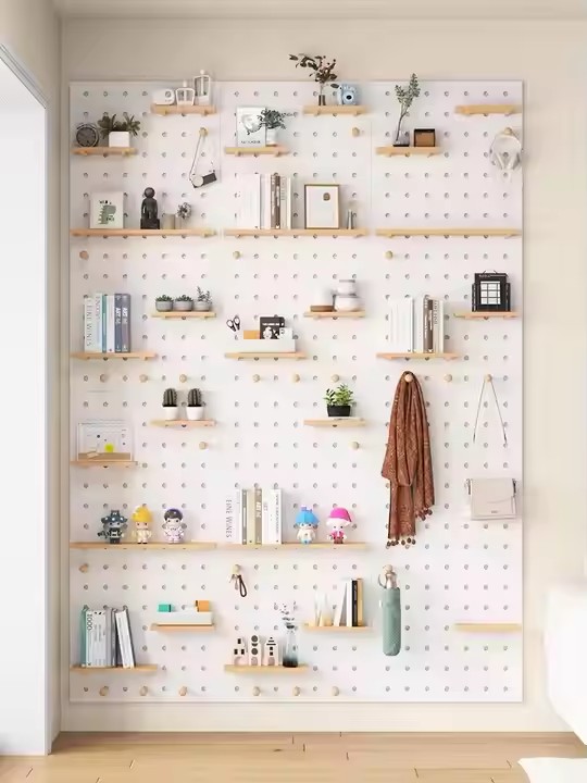 Home Decor DIY Wooden Pegboard Peg Board Shelf Wall Display Storage Organizer Stand Rack