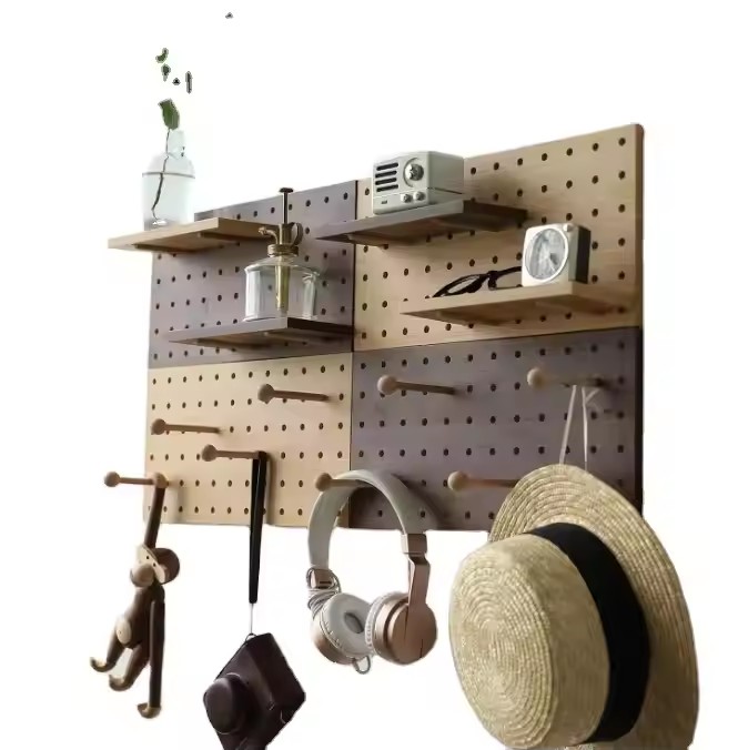 Home Decor DIY Wooden Pegboard Peg Board Shelf Wall Display Storage Organizer Stand Rack