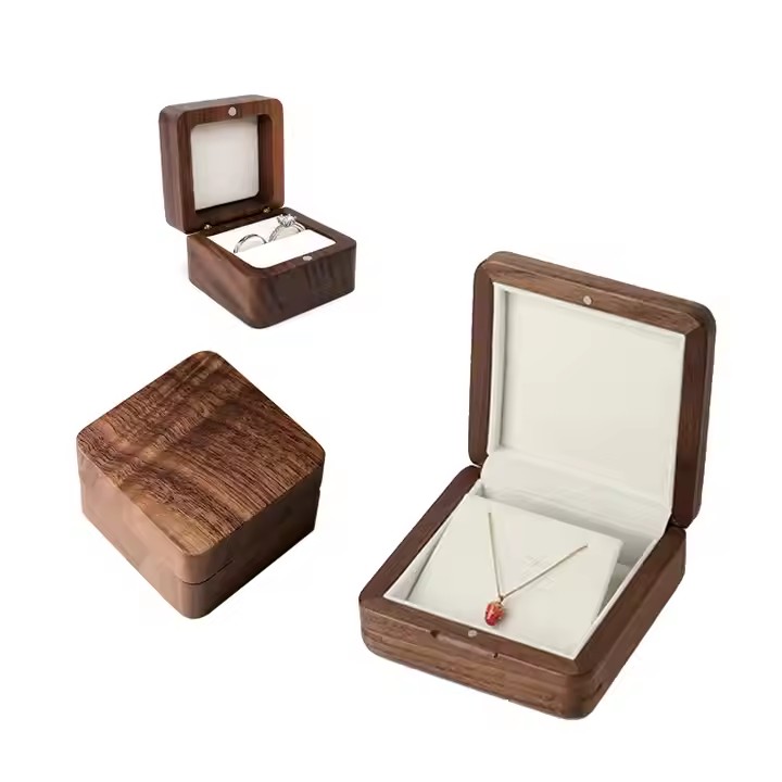 Custom Black Walnut Flip Lid Velvet Wood Box Earrings Necklace Jewelry Wooden Storage case Organizer Box