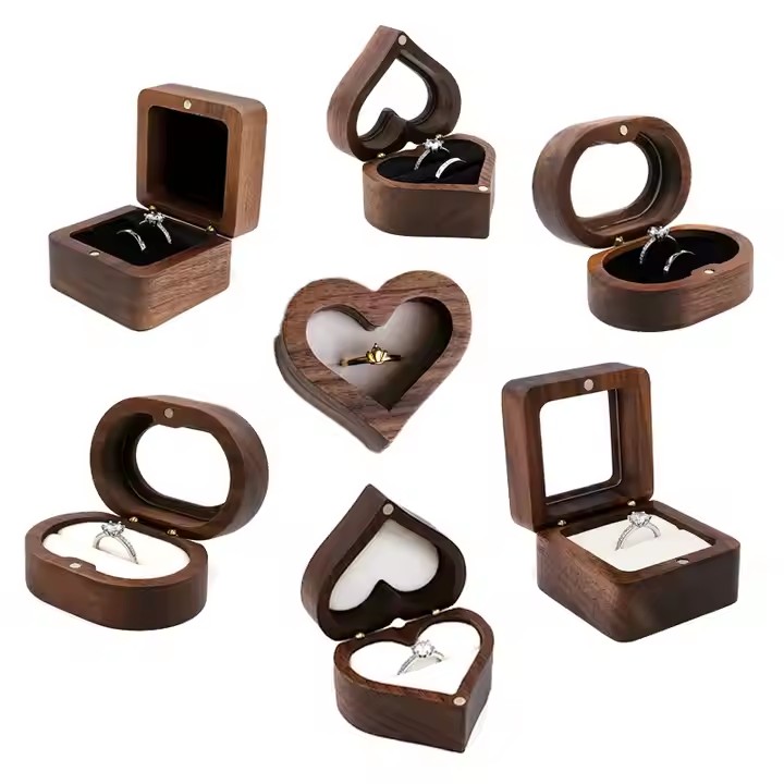 Custom Black Walnut Flip Lid Velvet Wood Box Earrings Necklace Jewelry Wooden Storage case Organizer Box