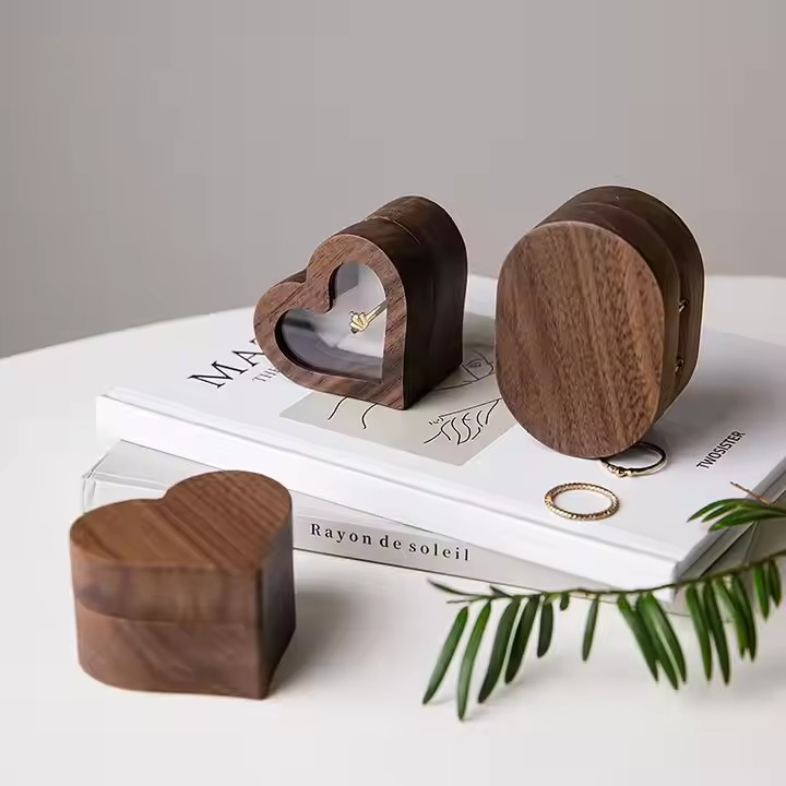 Custom Black Walnut Flip Lid Velvet Wood Box Earrings Necklace Jewelry Wooden Storage case Organizer Box