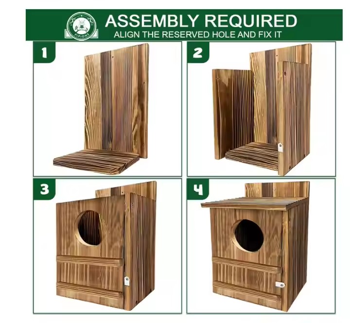 Owl House Outdoor, Wooden Birdhouse Box, Large Birdhouse Kestrels with Easy Assembly and Installation Design