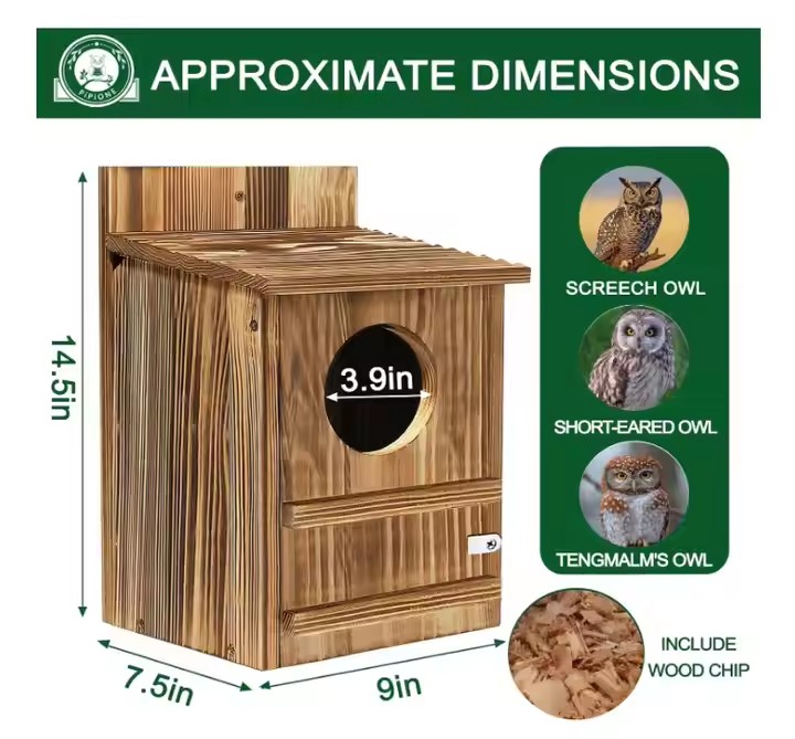 Owl House Outdoor, Wooden Birdhouse Box, Large Birdhouse Kestrels with Easy Assembly and Installation Design