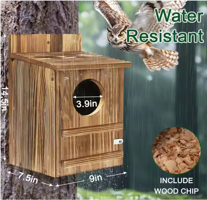 Owl House Outdoor, Wooden Birdhouse Box, Large Birdhouse Kestrels with Easy Assembly and Installation Design