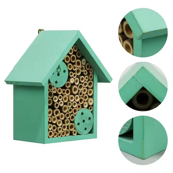 Wooden Mason Insect Bee Butterfly House,Outdoor Hanging Bamboo Habitat for Bee Butterfly Ladybugs Live,Bee Box,Butterfly Habitat