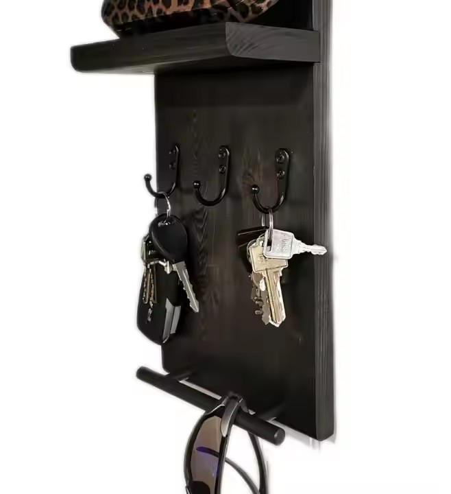 Farmhouse Rustic Wall Mounted Rustic Wooden Entryway Key Rack Mail Key Shelf with Hooks