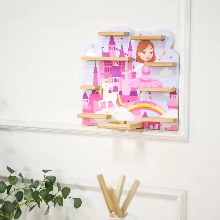 Decorative Wooden Shelf Homeware Storage Shelf With Hooks Brown Display Shelf Home and Living Room Wall Decorations