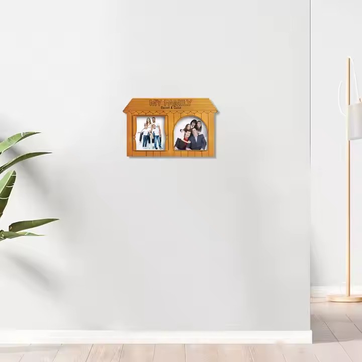 FSC Picture Solid Wall Hanging Wooden Photo Frame Wood House Shape Wooden Photo Frame