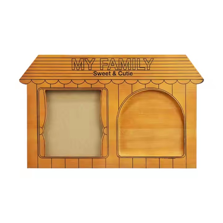 FSC Picture Solid Wall Hanging Wooden Photo Frame Wood House Shape Wooden Photo Frame