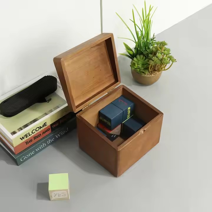 BSCI FSC Customized Unfinished Brown Rustic Solid Pine Wood Recipe Card Storage Organizer Box