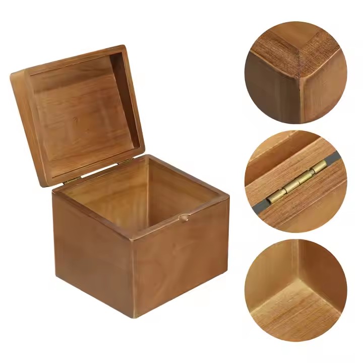 BSCI FSC Customized Unfinished Brown Rustic Solid Pine Wood Recipe Card Storage Organizer Box